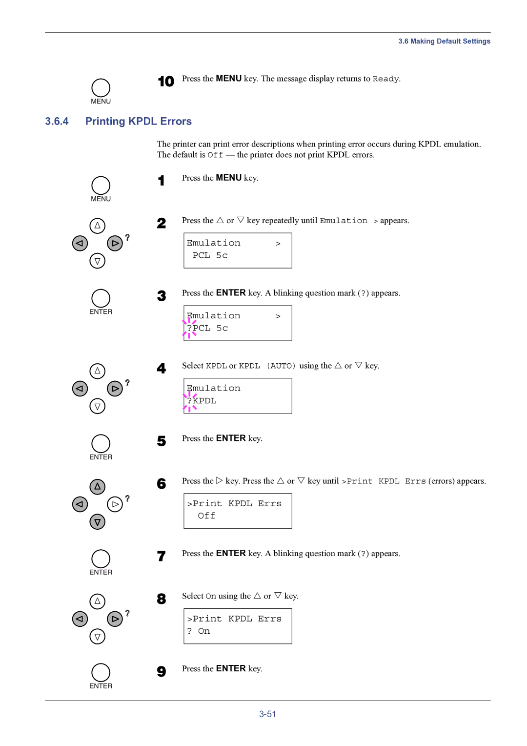 HP FS-8000C manual Printing Kpdl Errors, Print Kpdl Errs Off, Print Kpdl Errs ? On 