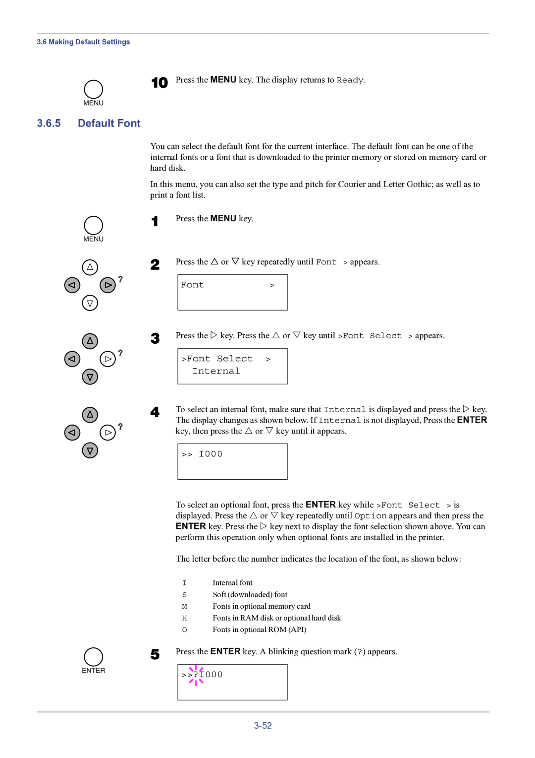 HP FS-8000C manual Default Font, Font Select Internal, ?I000 