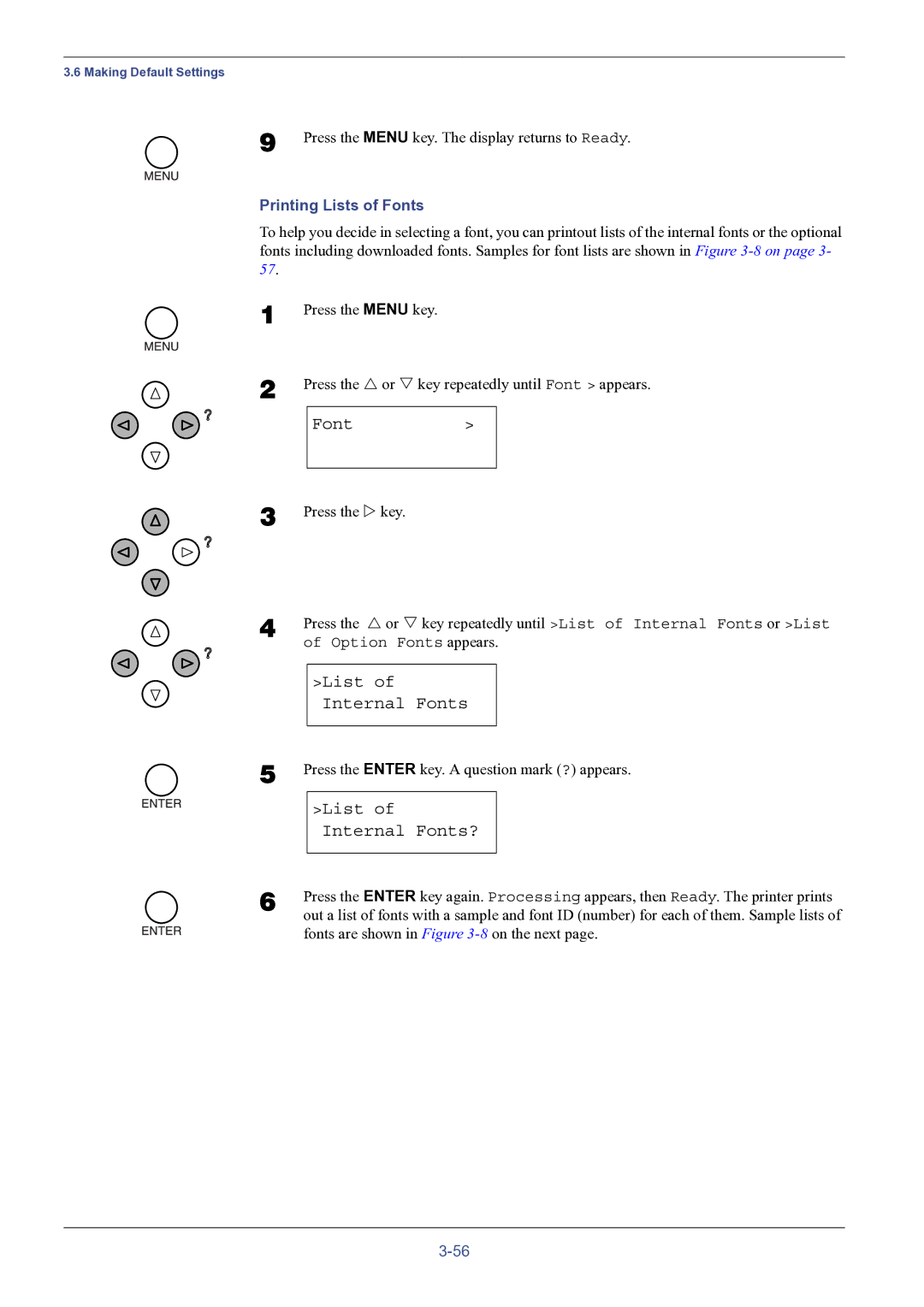 HP FS-8000C manual List Internal Fonts?, Printing Lists of Fonts 