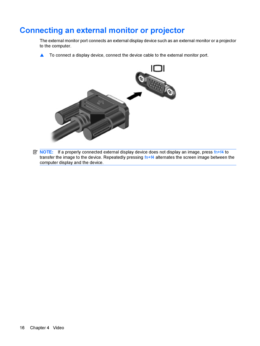 HP FS026UA, dv5-1150us manual Connecting an external monitor or projector 