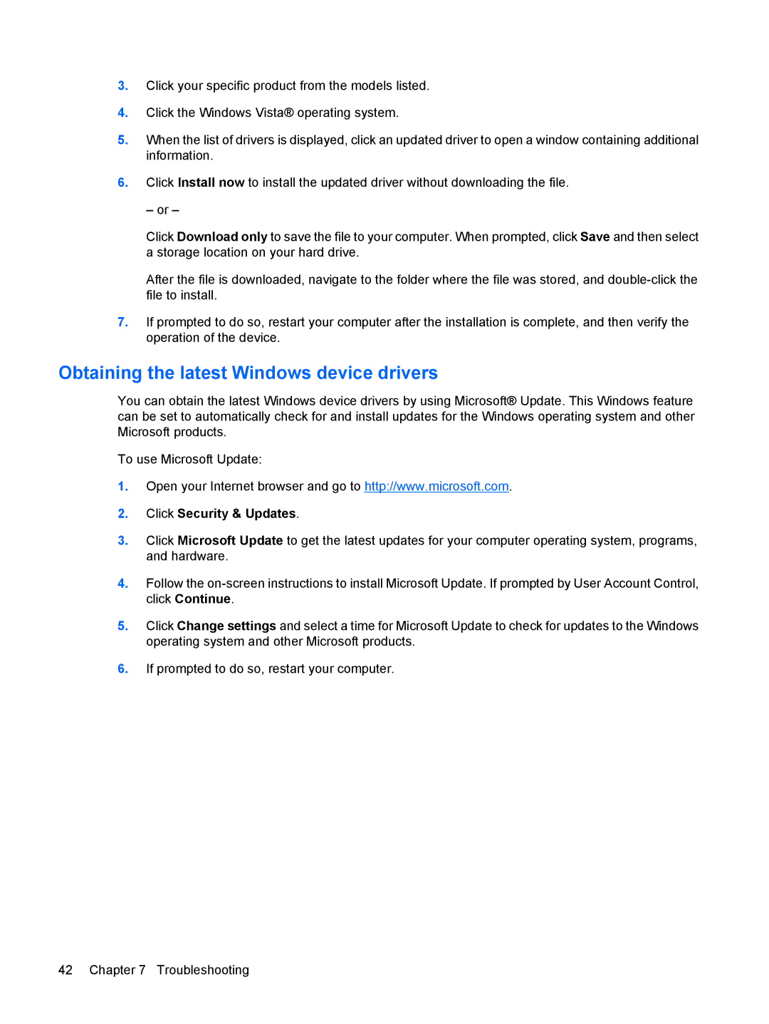 HP FS026UA, dv5-1150us manual Obtaining the latest Windows device drivers, Click Security & Updates 