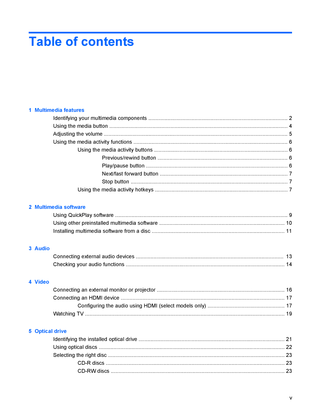 HP dv5-1150us, FS026UA manual Table of contents 