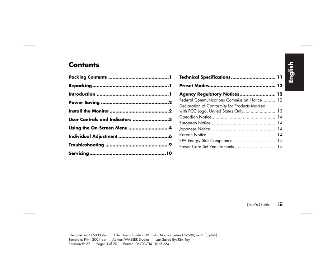 HP FS7600 manual Contents 