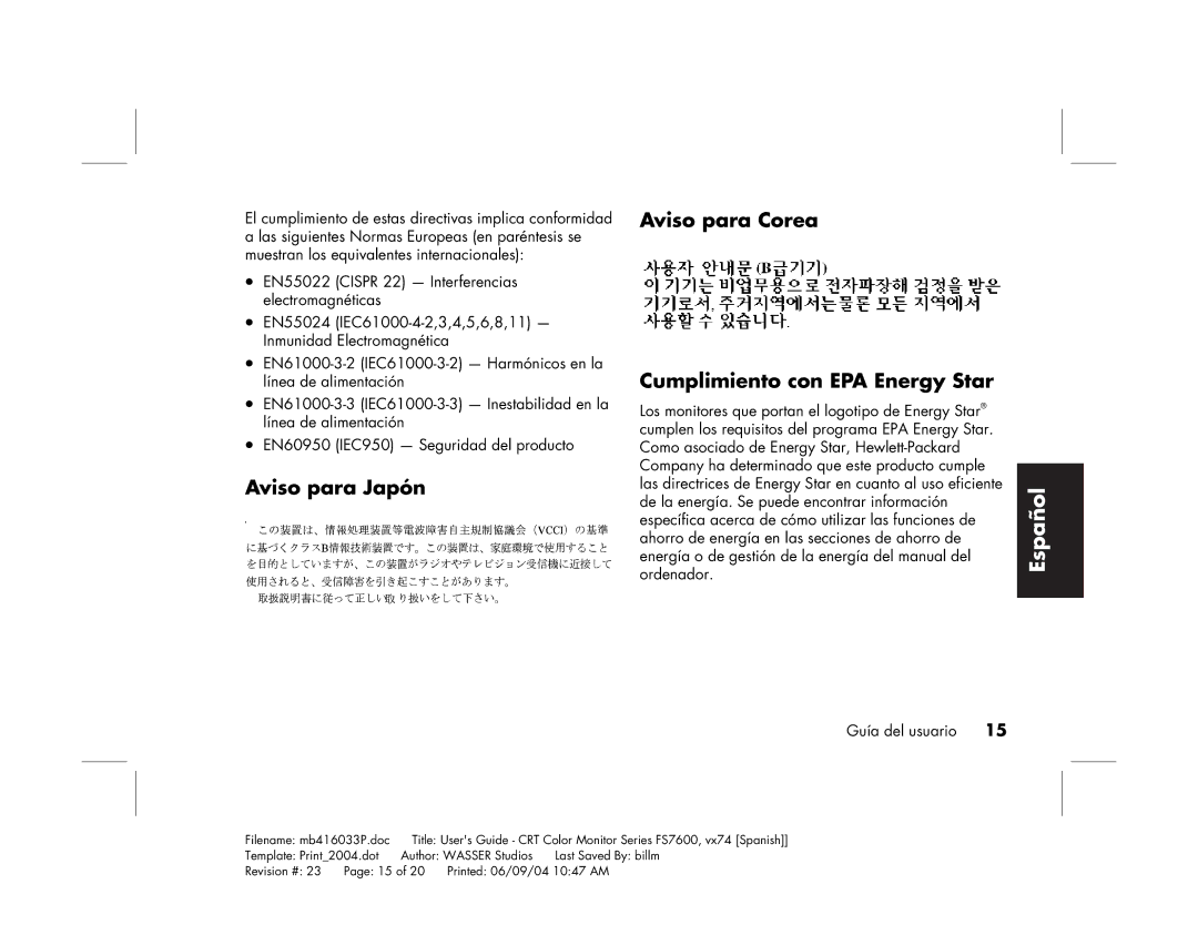 HP FS7600 manual Español 