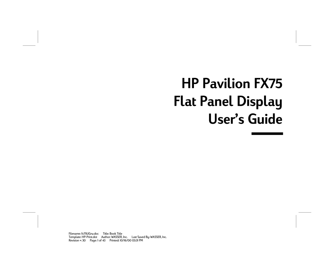 HP manual HP Pavilion FX75 Flat Panel Display User’s Guide 