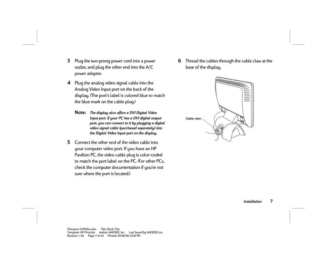 HP FX75 manual Plug the two-prong power cord into a power 