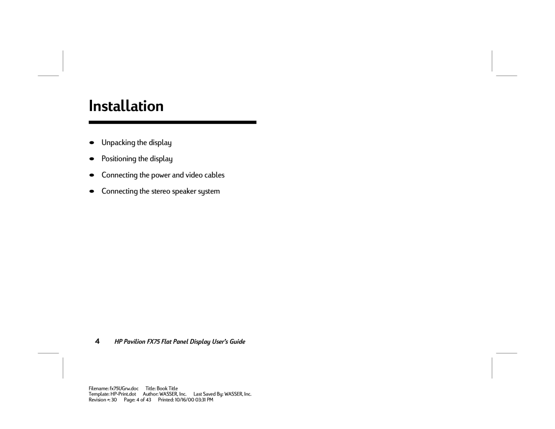 HP FX75 manual Installation 