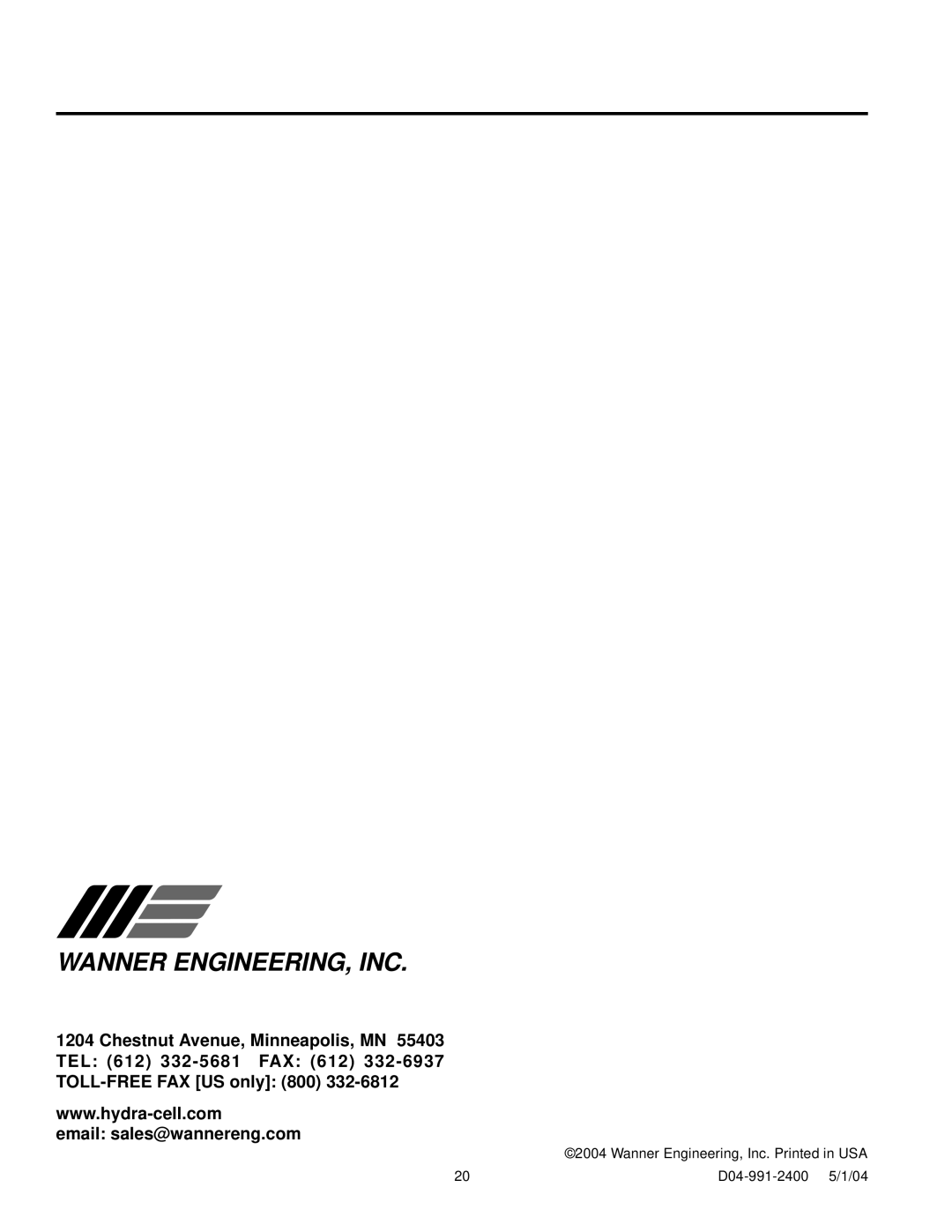 HP G-04, D-04 manual Wanner ENGINEERING, INC 