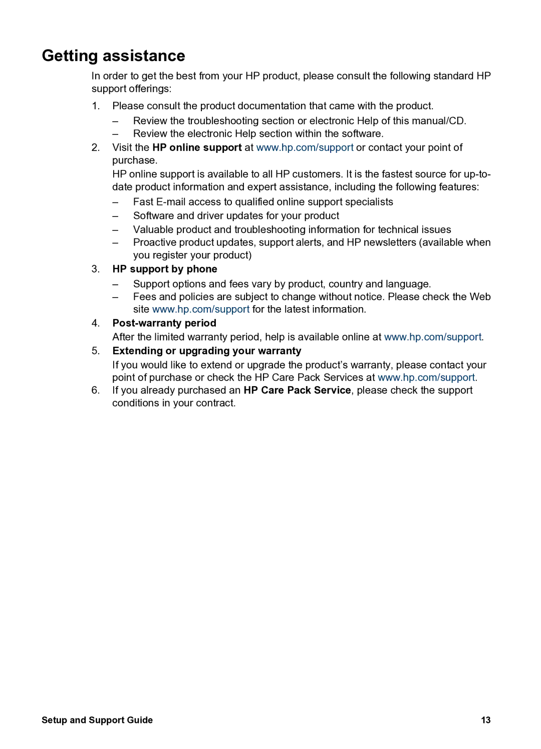 HP G 3010 manual Getting assistance, HP support by phone, Post-warranty period Extending or upgrading your warranty 