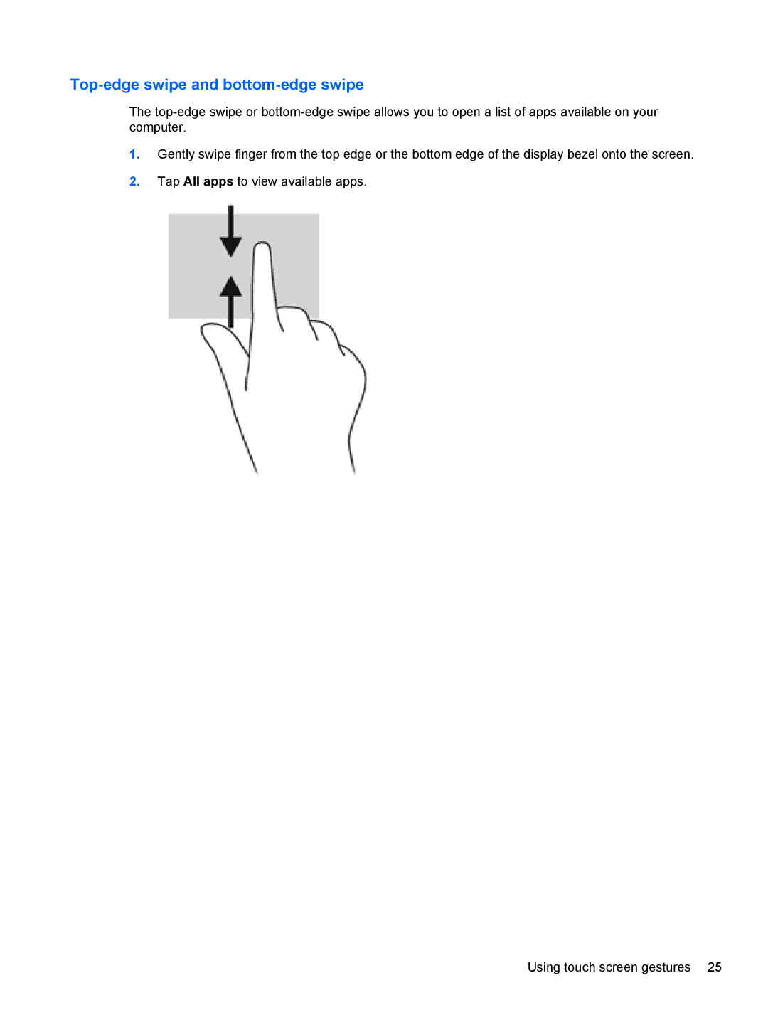 HP g012nr manual Top-edge swipe and bottom-edge swipe 