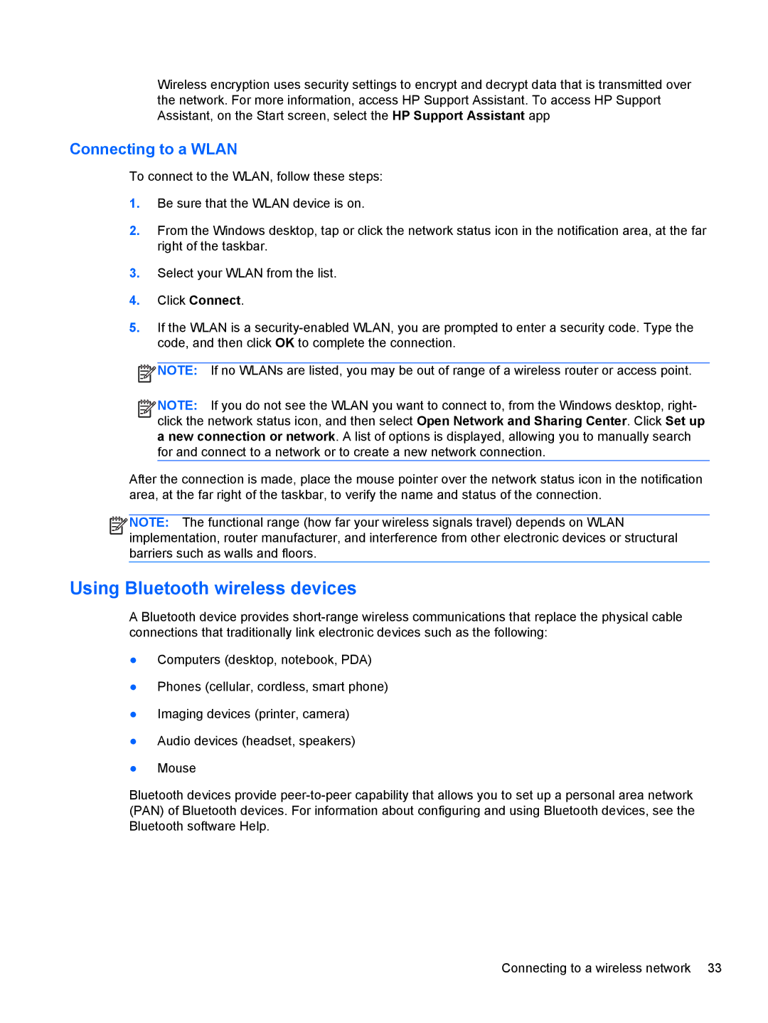 HP g012nr manual Using Bluetooth wireless devices, Connecting to a Wlan 