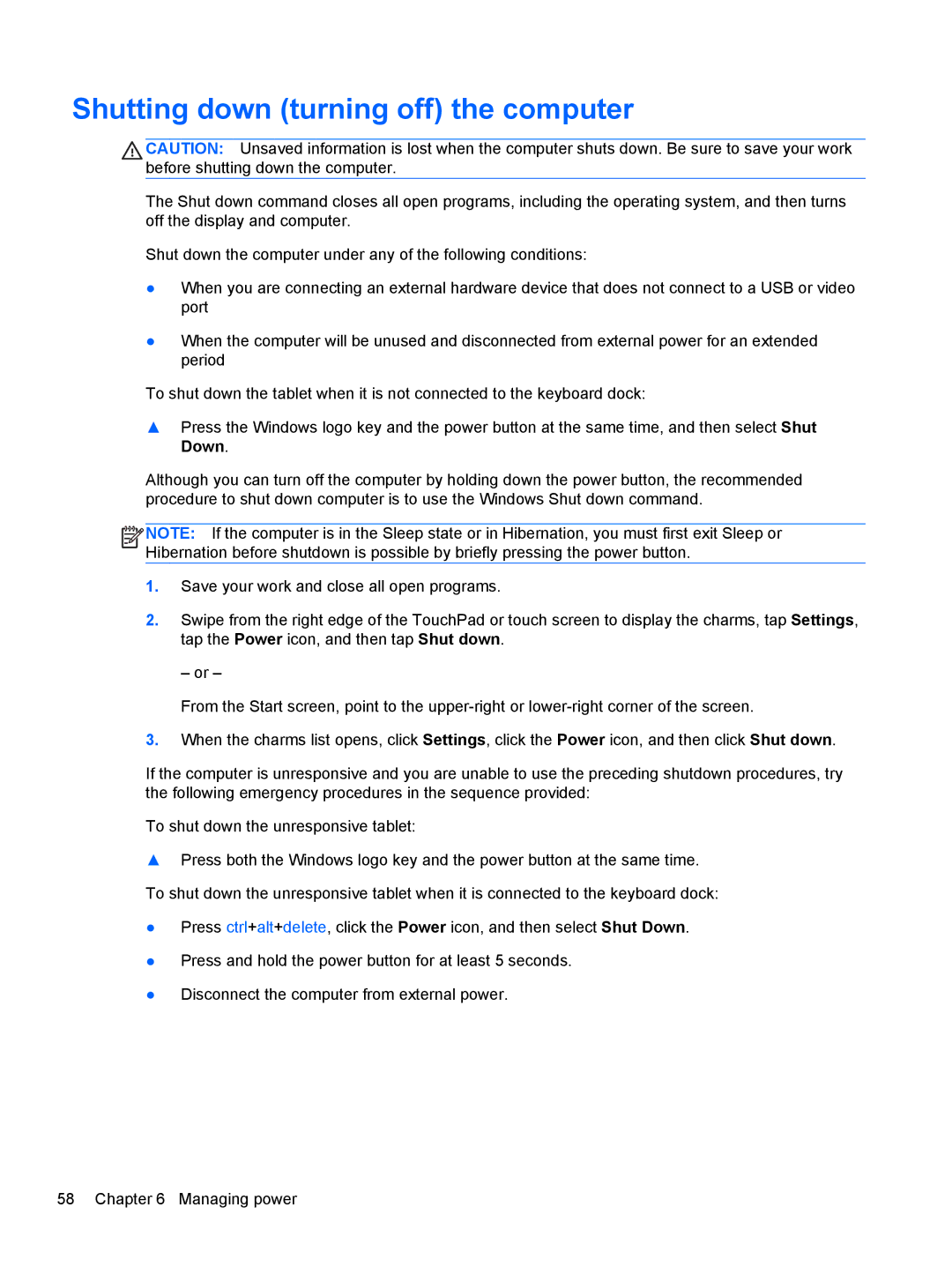 HP g012nr manual Shutting down turning off the computer 