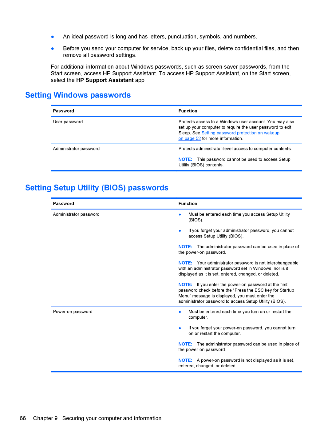 HP g012nr manual Setting Windows passwords, Setting Setup Utility Bios passwords, Password Function 