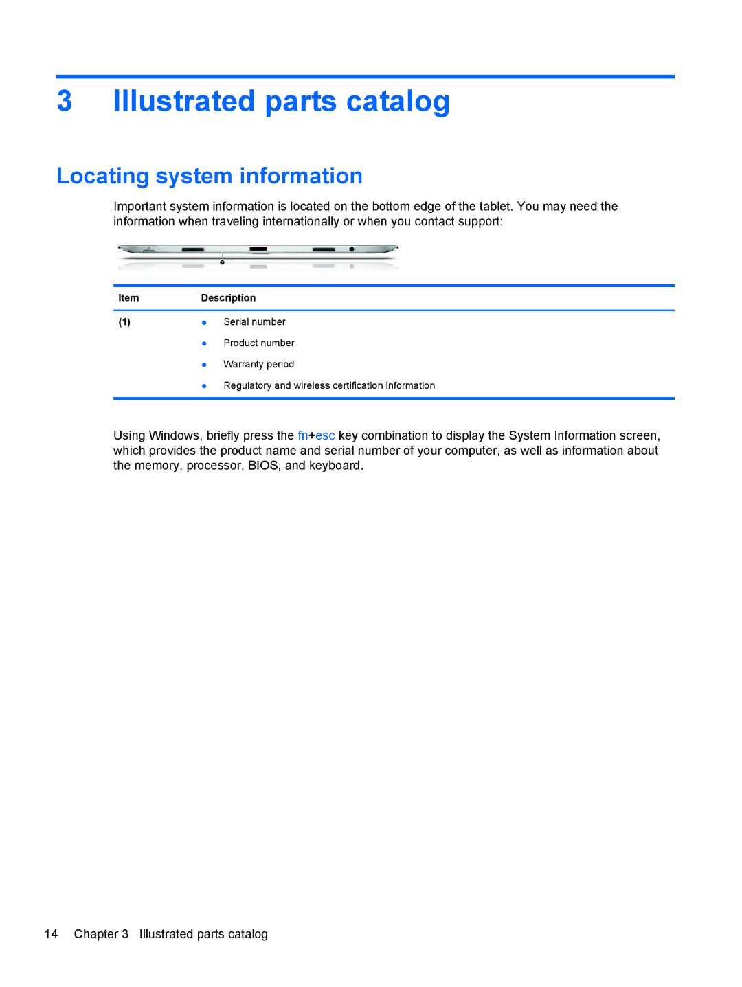 HP g012nr manual Illustrated parts catalog, Locating system information, ItemDescription 