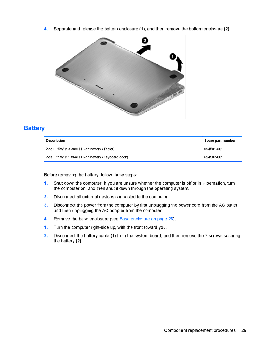 HP g012nr manual Battery 