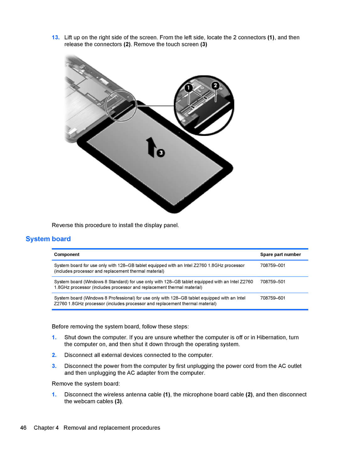 HP g012nr manual System board, Component Spare part number 