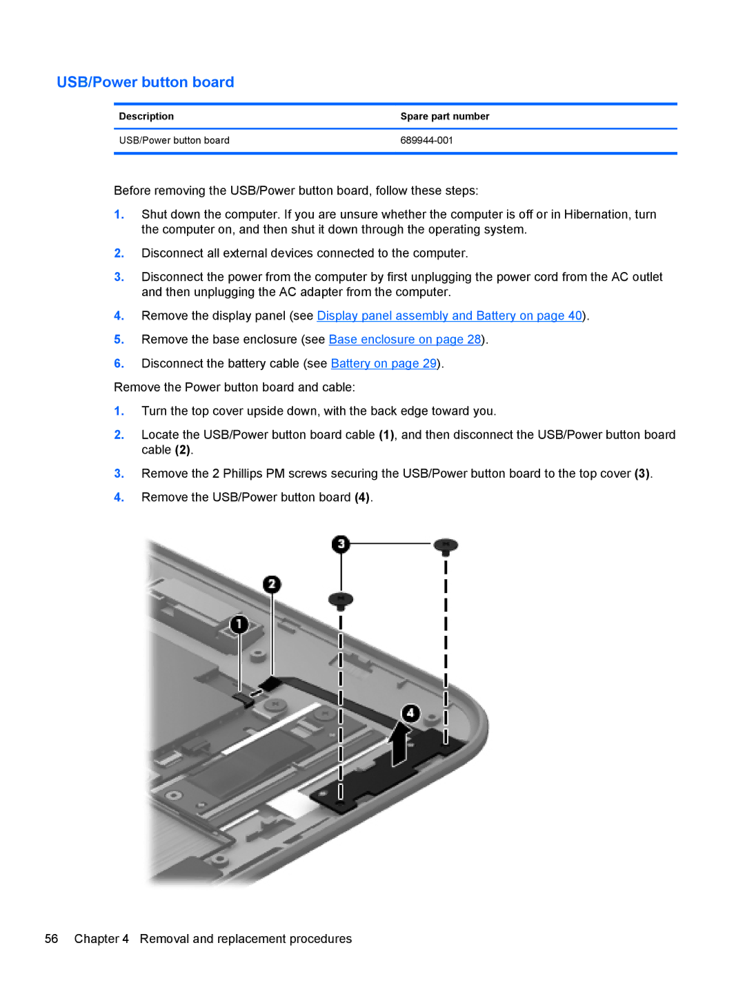 HP g012nr manual USB/Power button board 