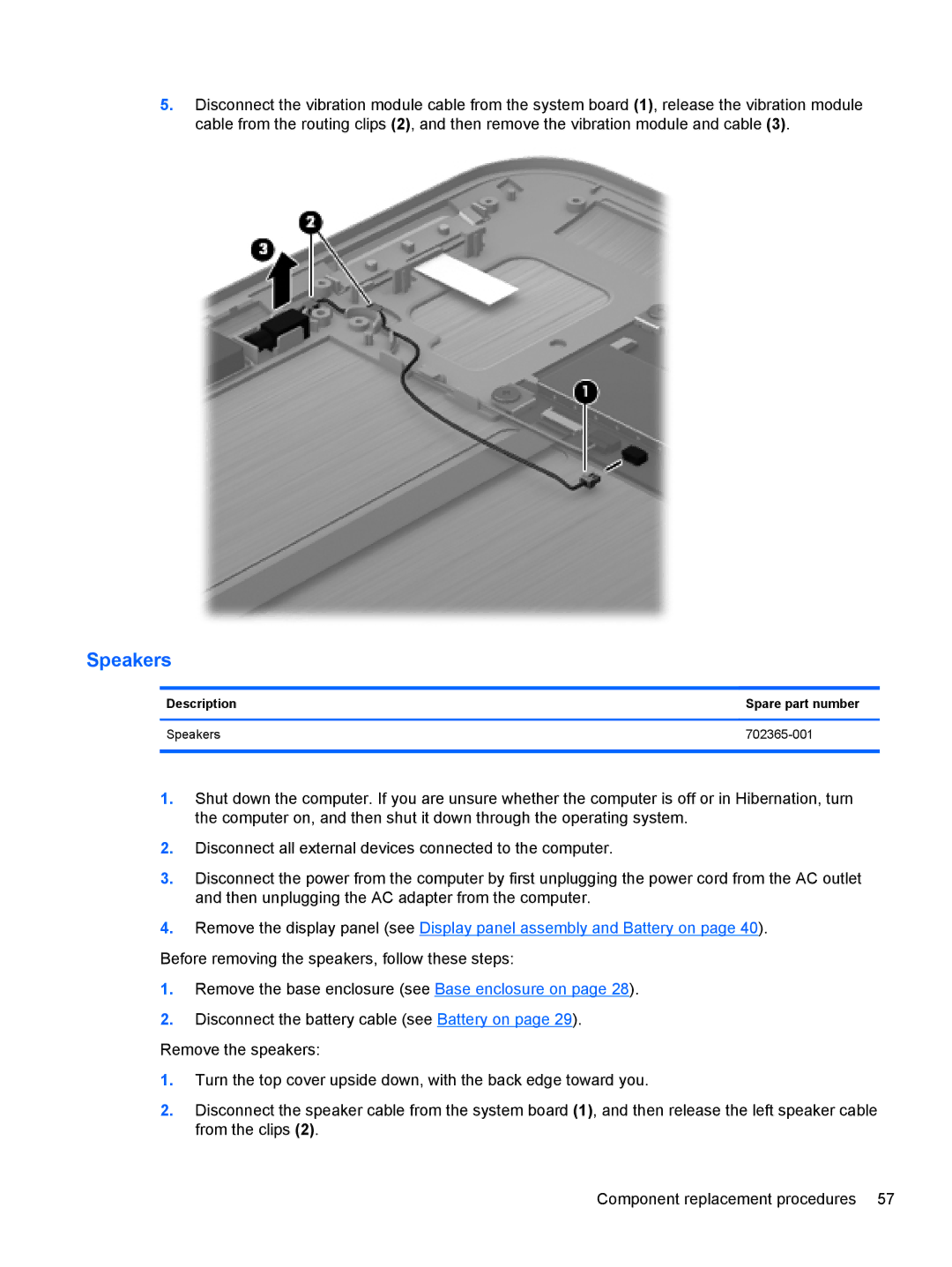 HP g012nr manual Description Spare part number Speakers 702365-001 