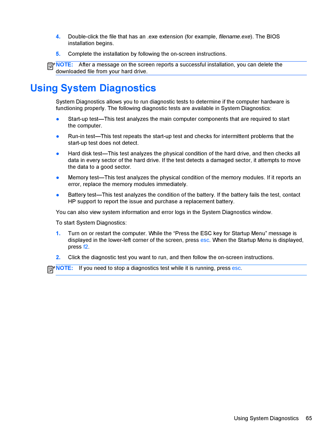 HP g012nr manual Using System Diagnostics 