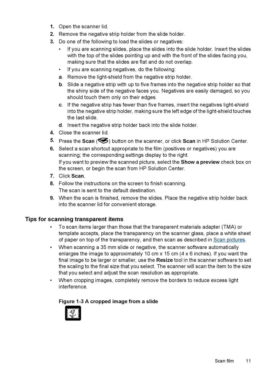 HP G3110 Photo manual Tips for scanning transparent items, A cropped image from a slide 