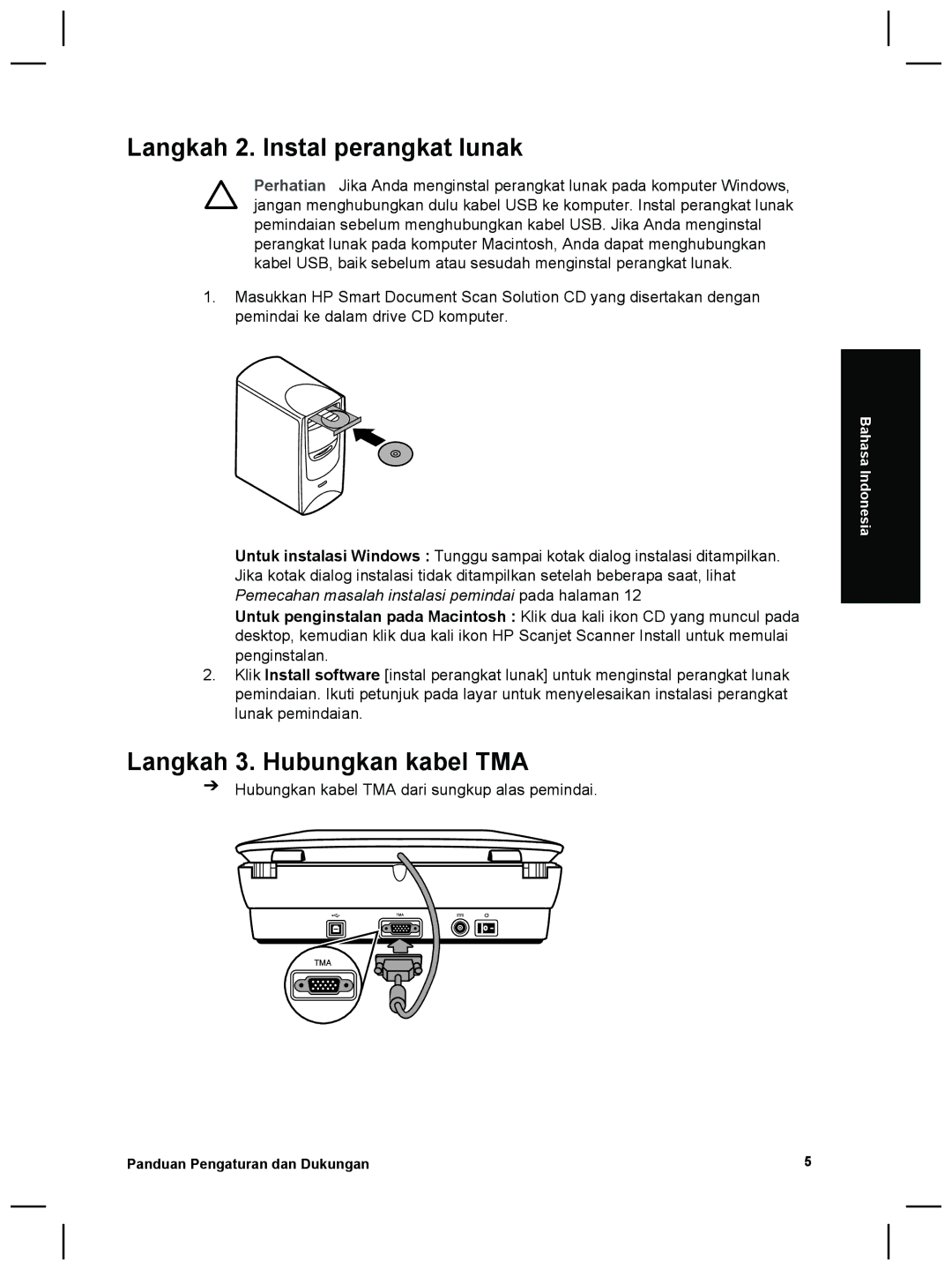 HP G4010 Photo manual Langkah 2. Instal perangkat lunak, Langkah 3. Hubungkan kabel TMA 