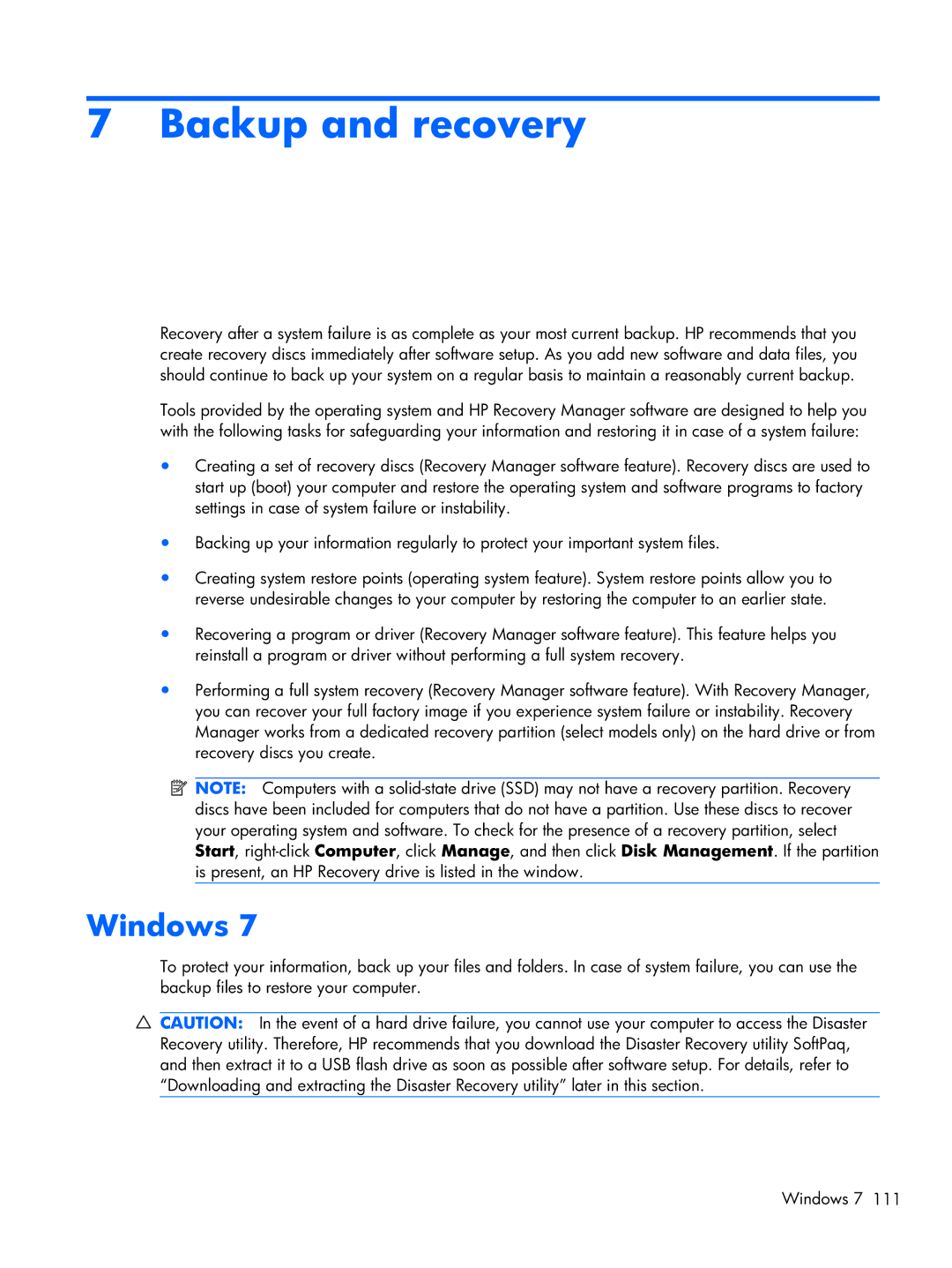 HP CQ42, G42 manual Backup and recovery, Windows 