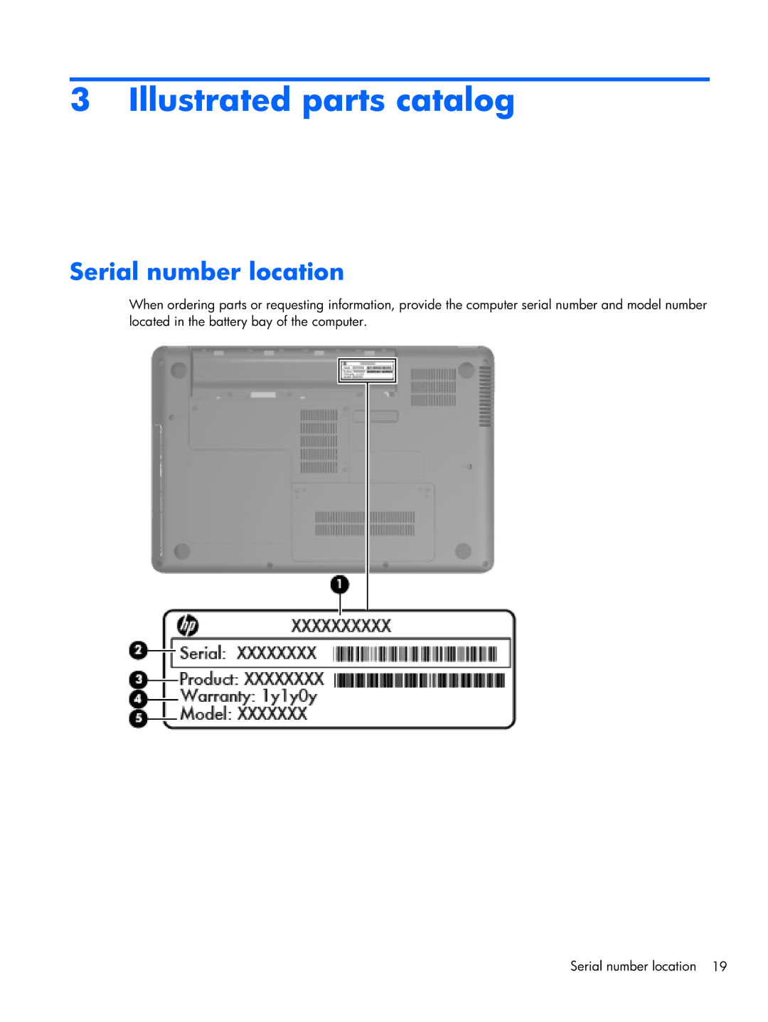 HP CQ42, G42 manual Illustrated parts catalog, Serial number location 