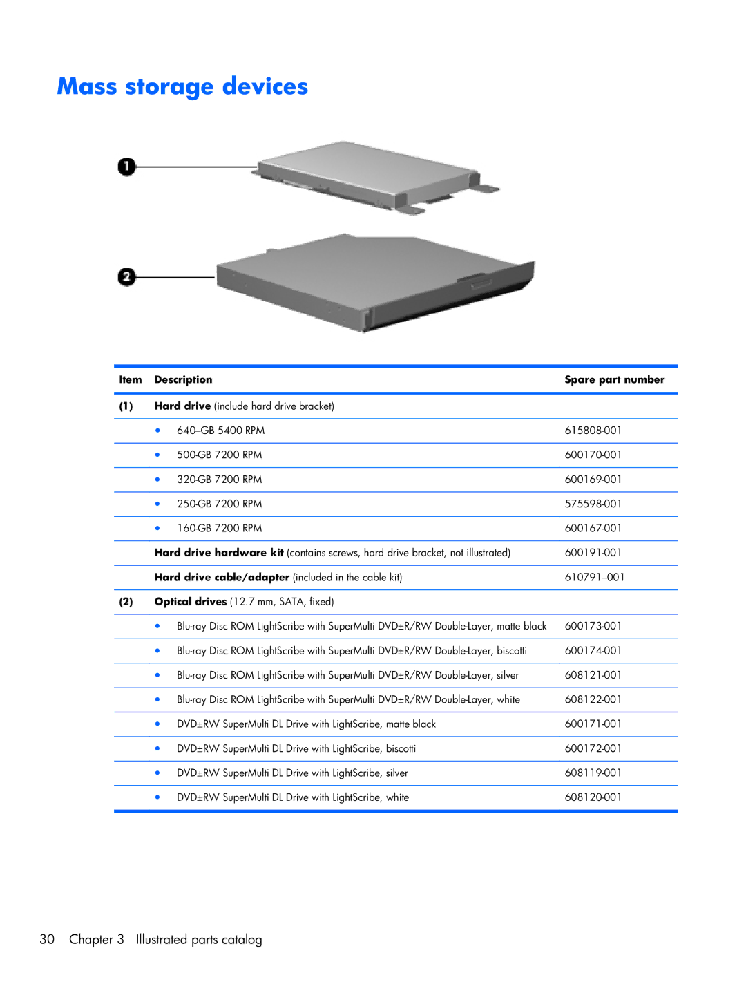 HP G42, CQ42 manual Mass storage devices 