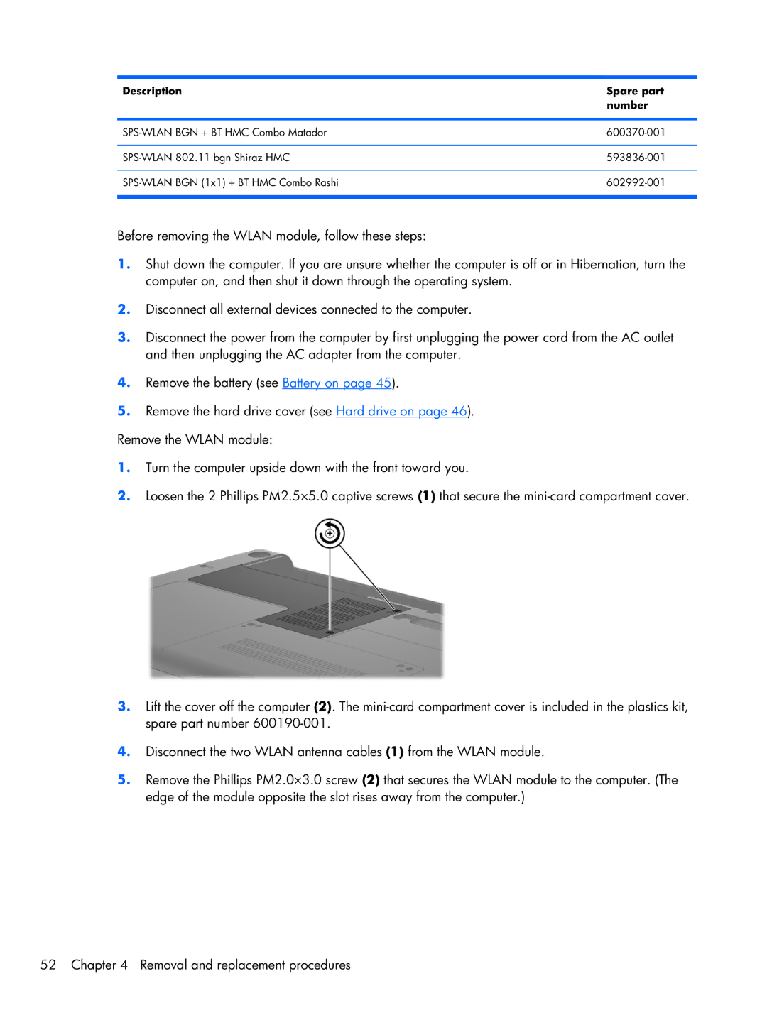 HP G42, CQ42 manual Description Spare part Number 