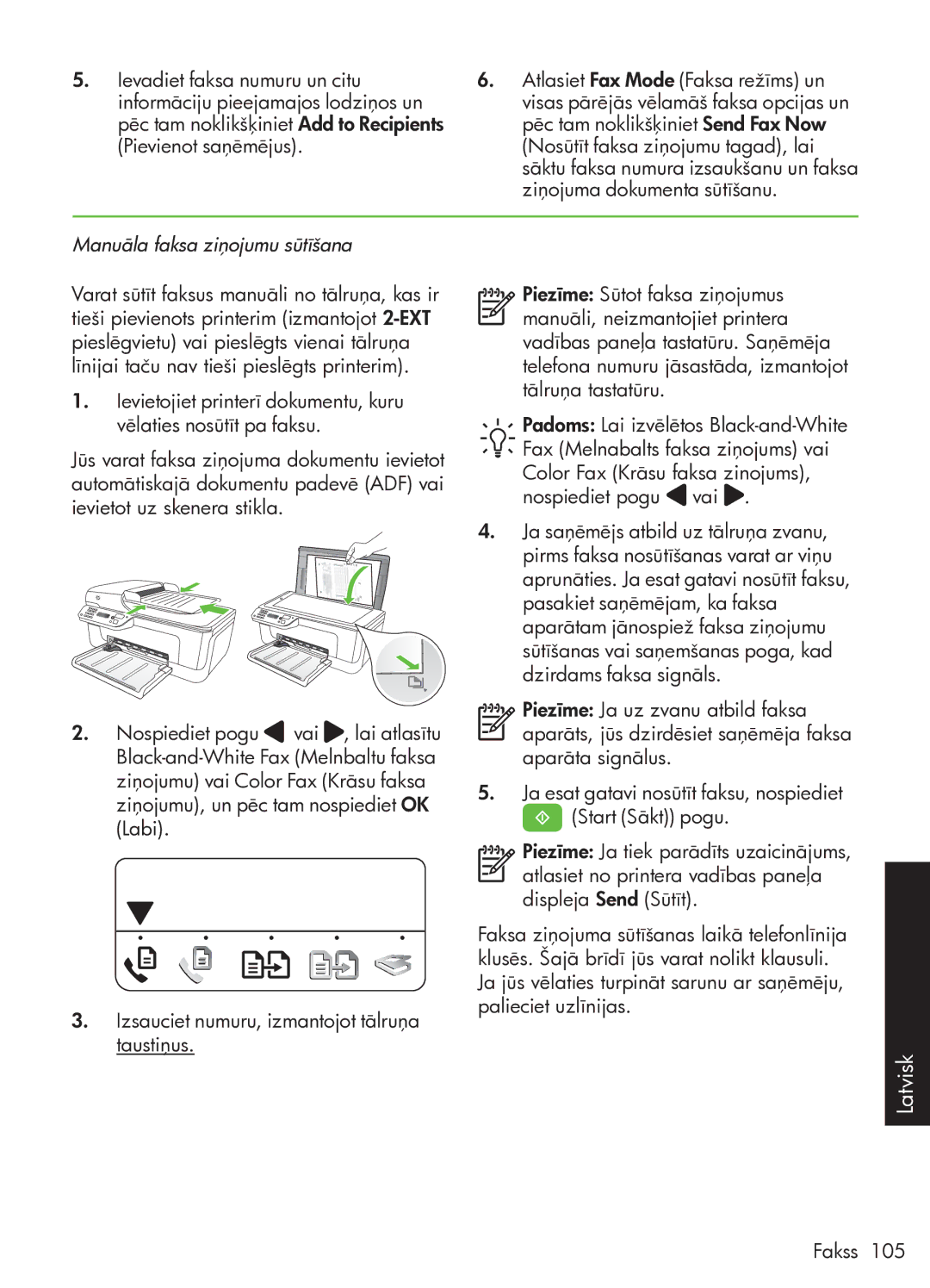 HP G510 manual Manuāla faksa ziņojumu sūtīšana 