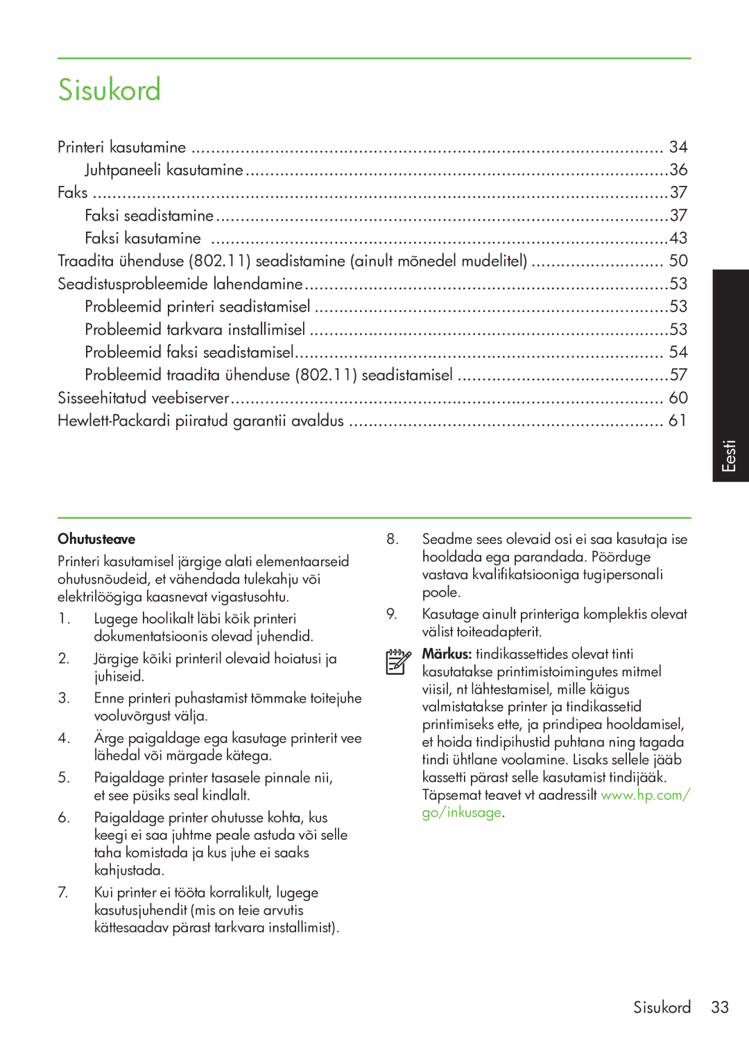 HP G510 manual Sisukord 