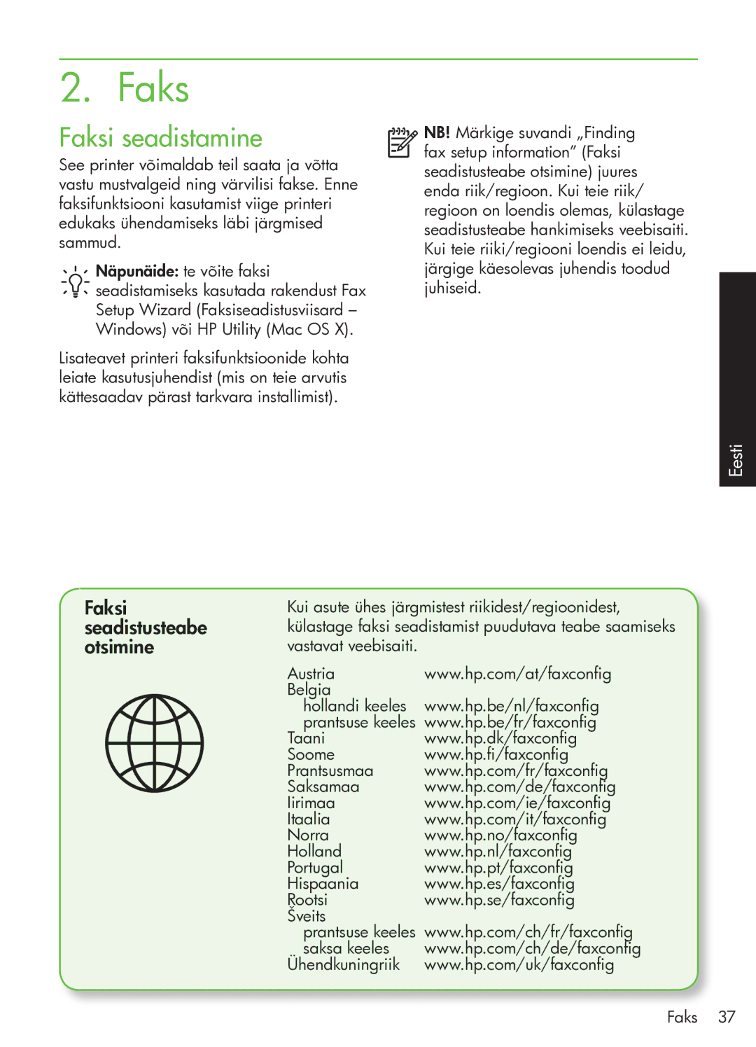 HP G510 manual Faksi seadistamine 