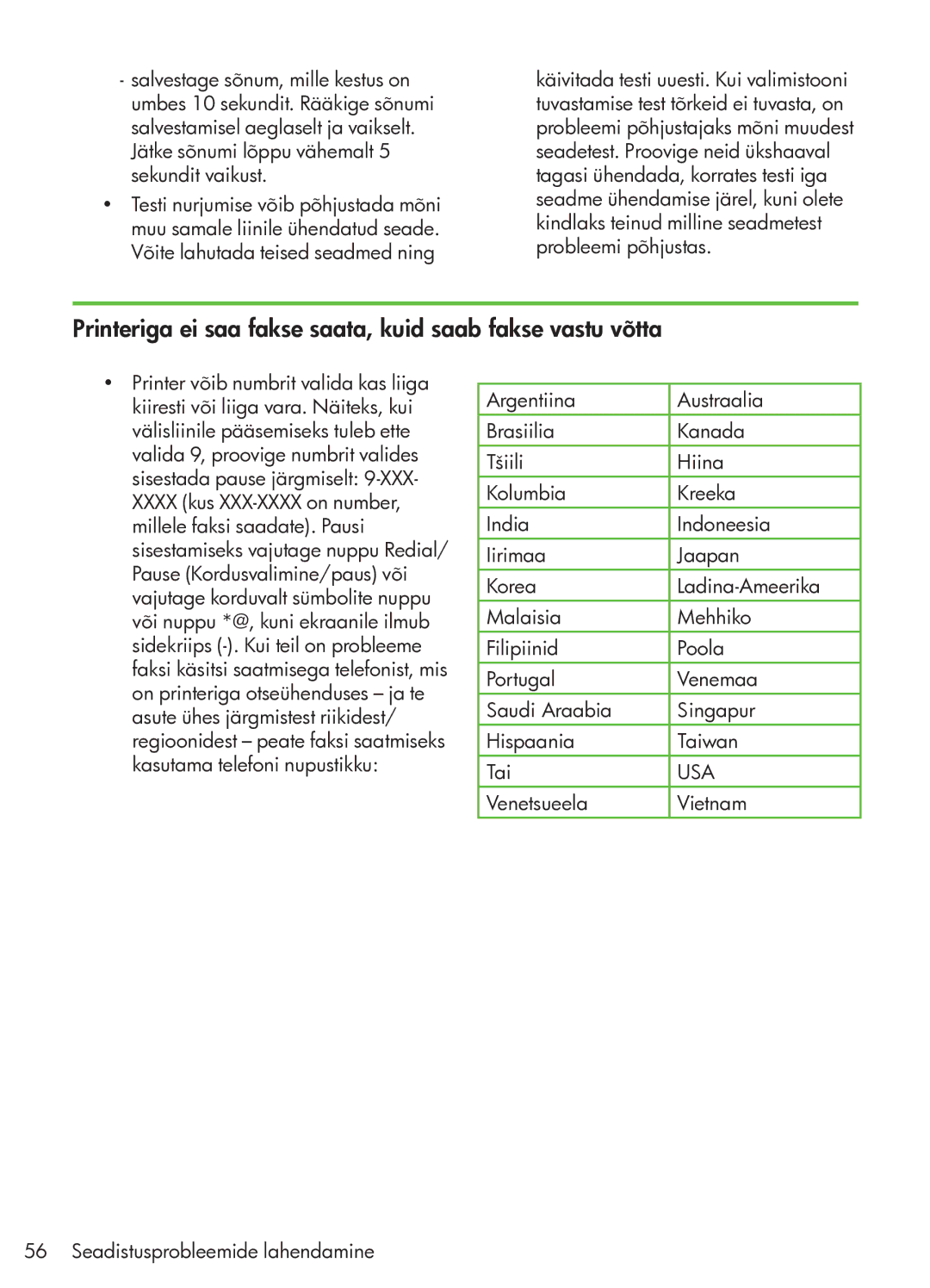 HP G510 manual Printeriga ei saa fakse saata, kuid saab fakse vastu võtta 