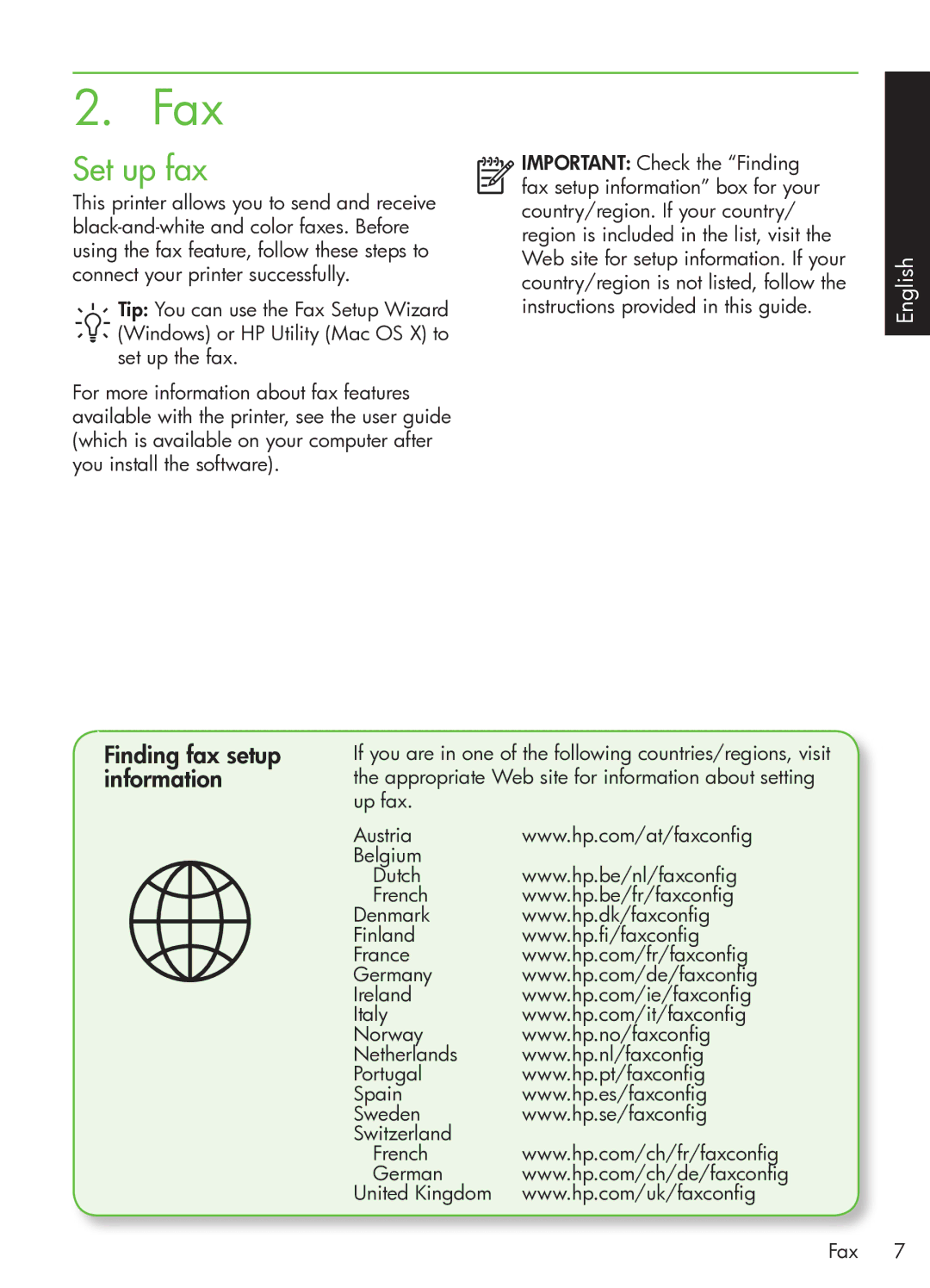 HP G510 manual Fax, Set up fax, Finding fax setup information 