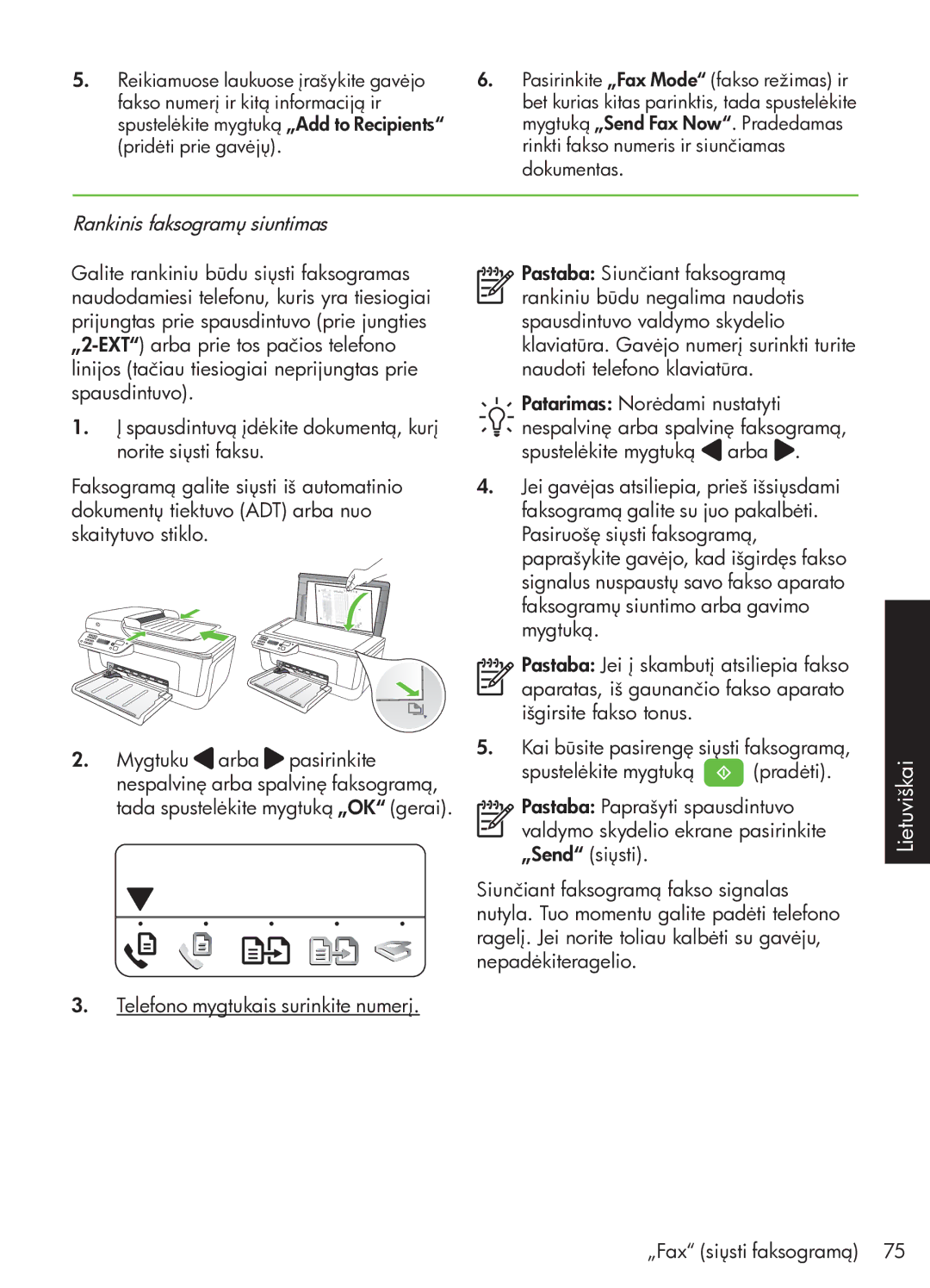 HP G510 manual Rankinis faksogramų siuntimas 