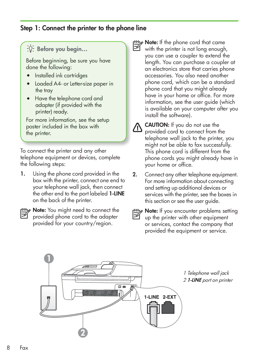 HP G510 manual Connect the printer to the phone line, Before you begin… 