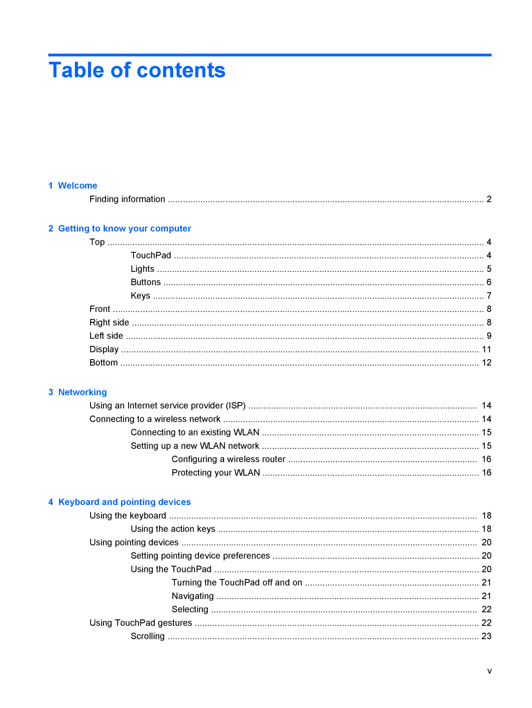 HP g6-1a30us manual Table of contents 