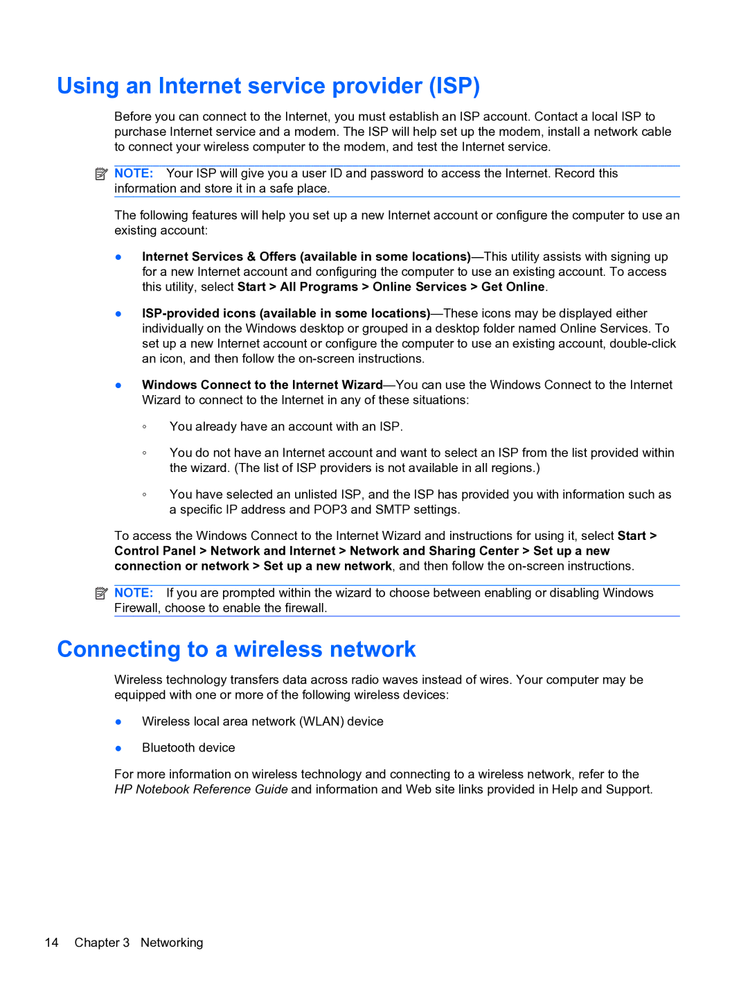 HP g6-1b60us manual Using an Internet service provider ISP, Connecting to a wireless network 