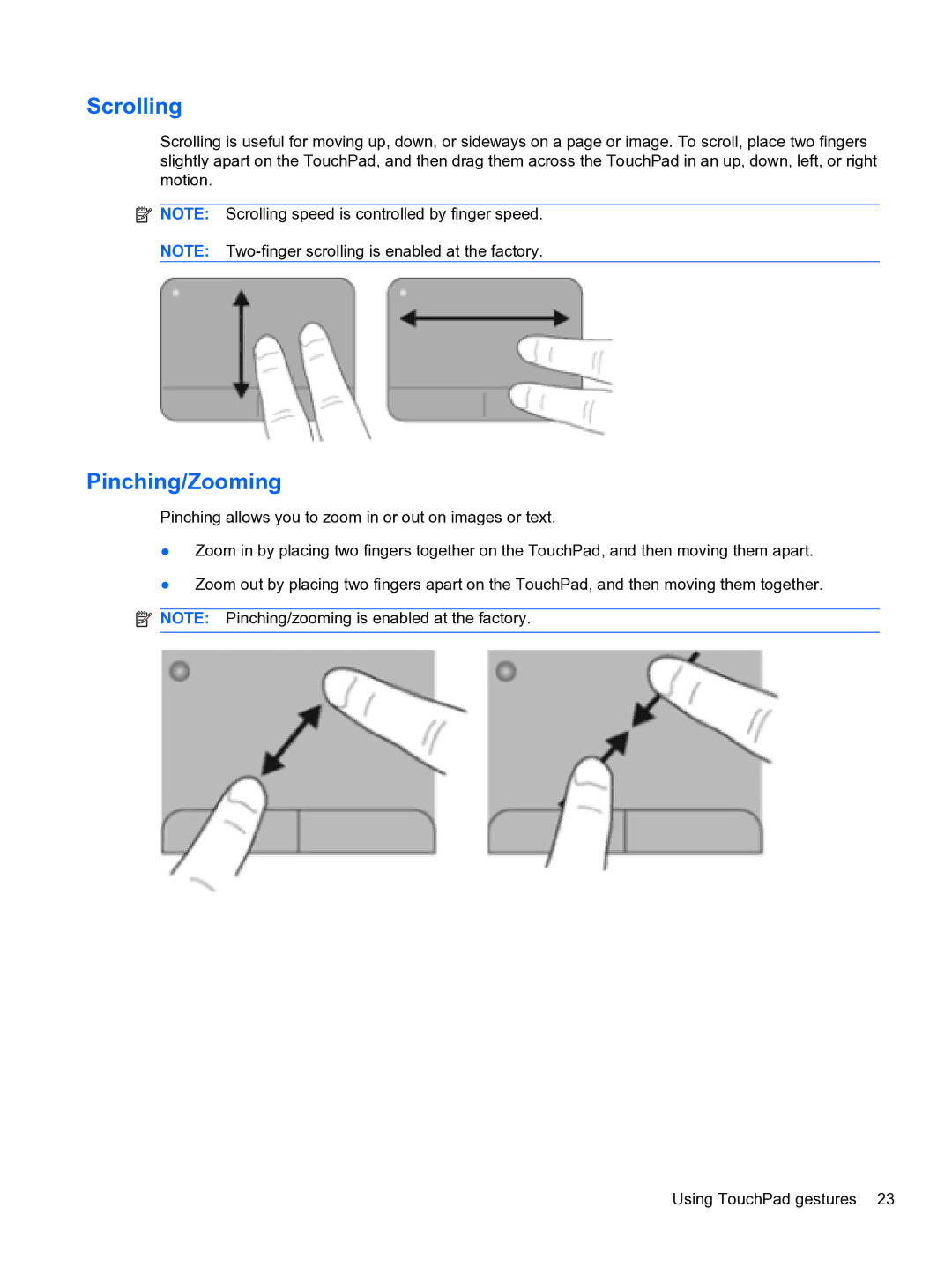 HP g6-1b60us manual Scrolling, Pinching/Zooming 