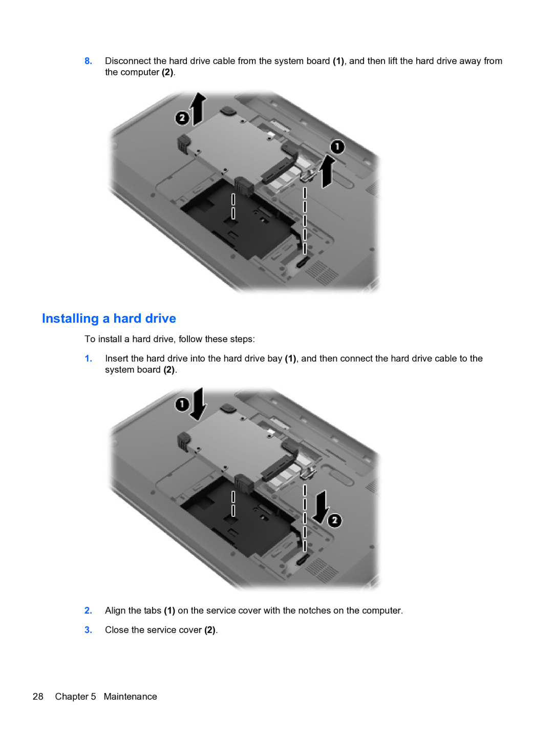 HP g6-1b60us manual Installing a hard drive 