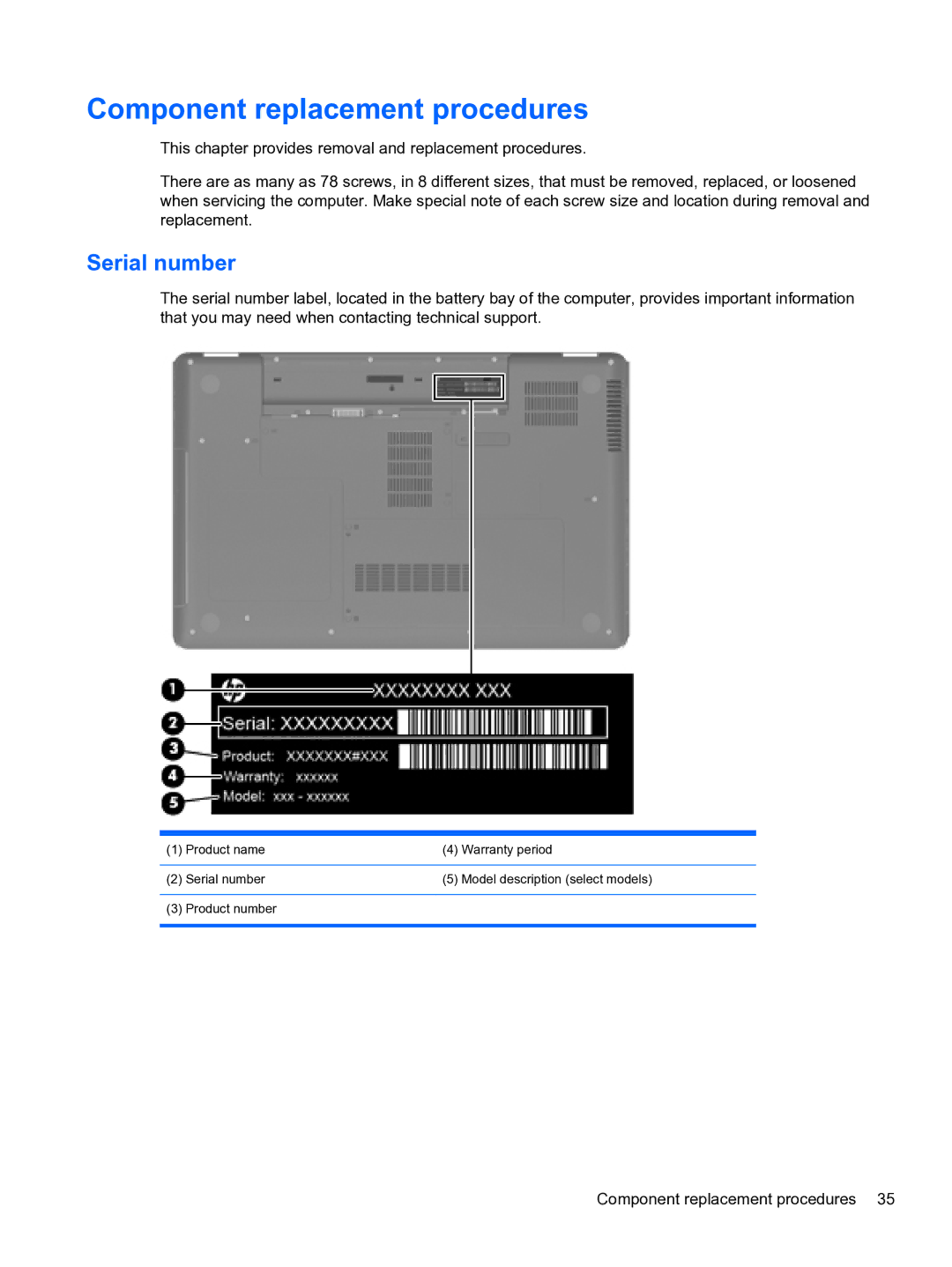 HP g6-1b6n8r G6 manual Component replacement procedures, Serial number 