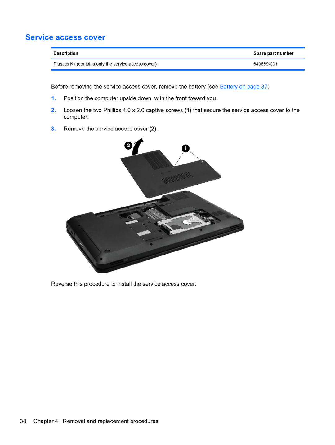 HP g6-1b6n8r G6 manual Service access cover 