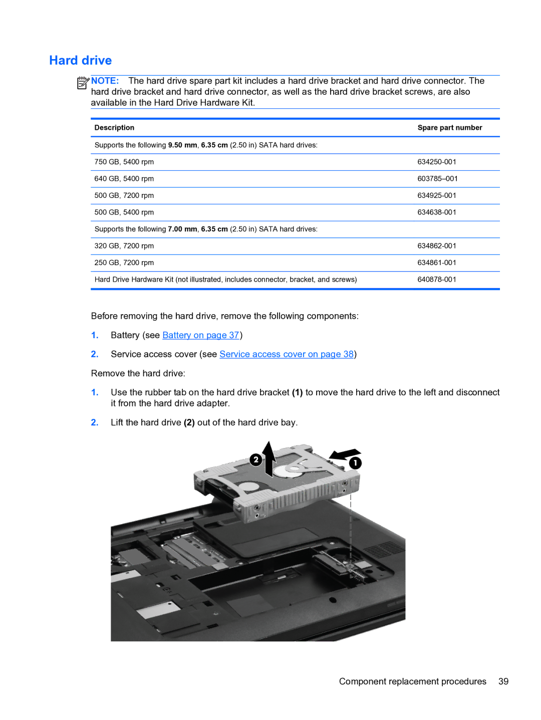 HP g6-1b6n8r G6 manual Hard drive 