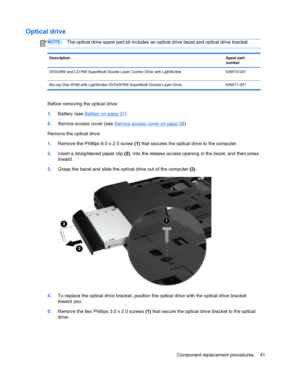 HP g6-1b6n8r G6 manual Optical drive 