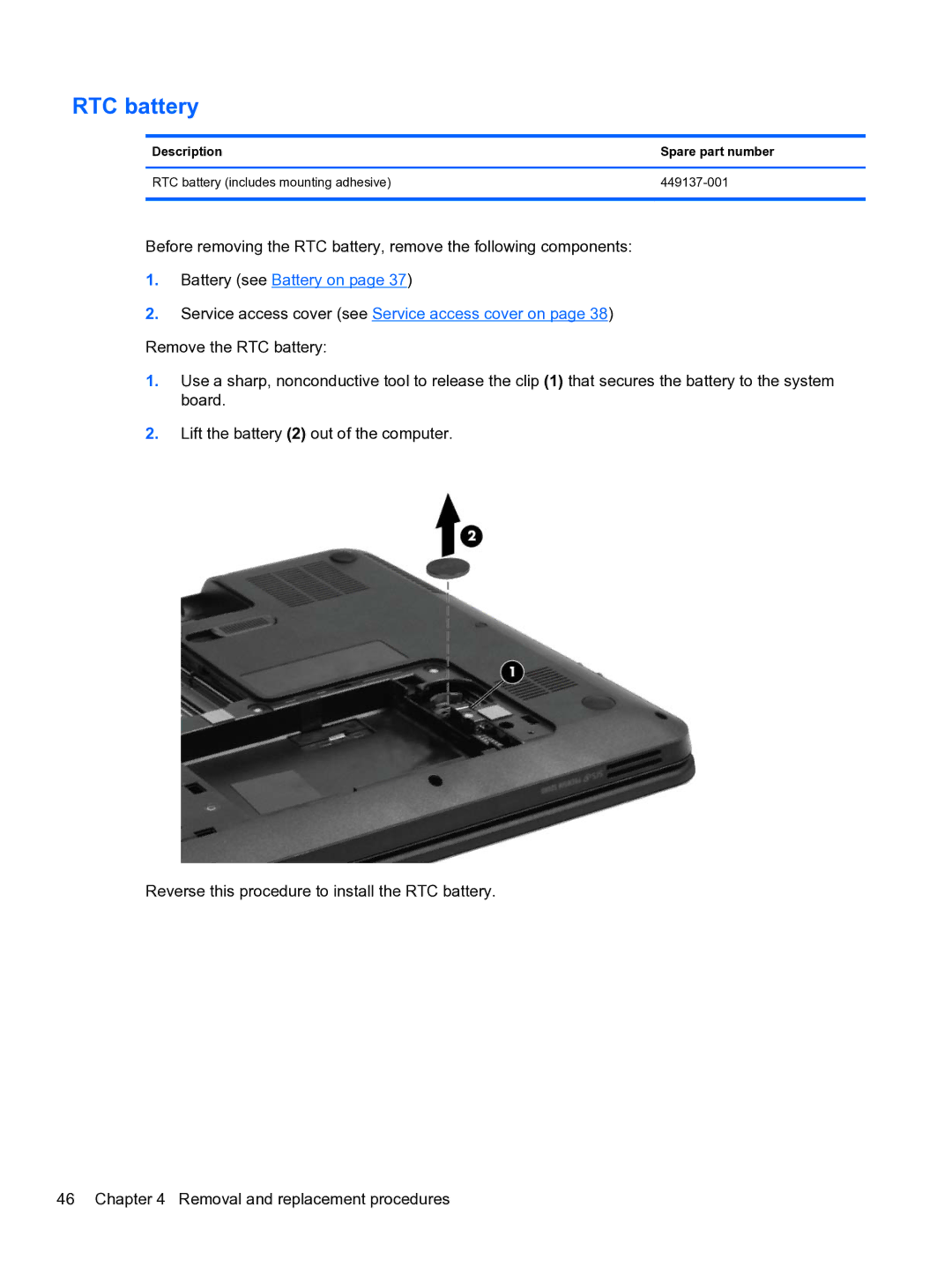 HP g6-1b6n8r G6 manual RTC battery 