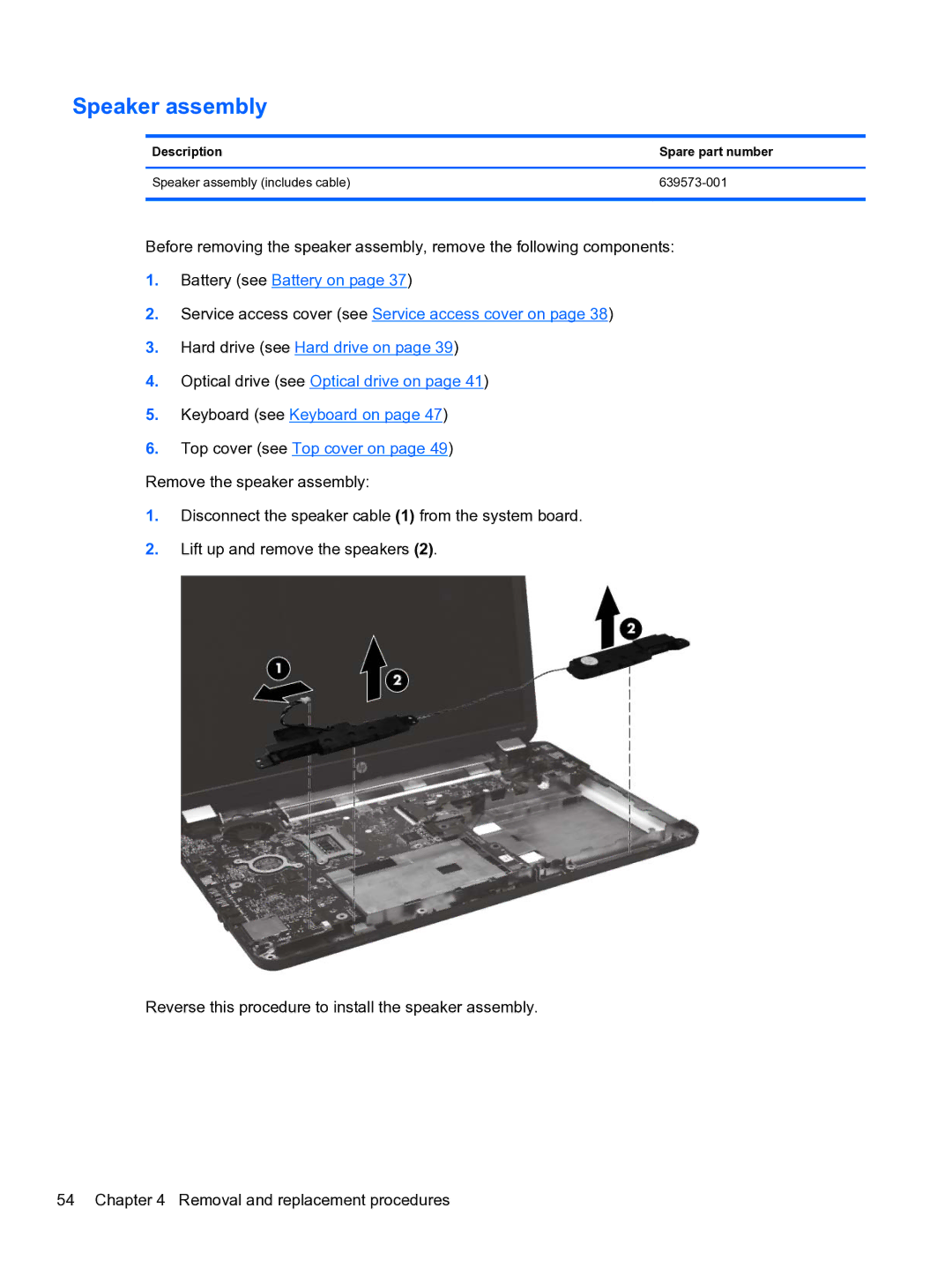 HP g6-1b6n8r G6 manual Speaker assembly 