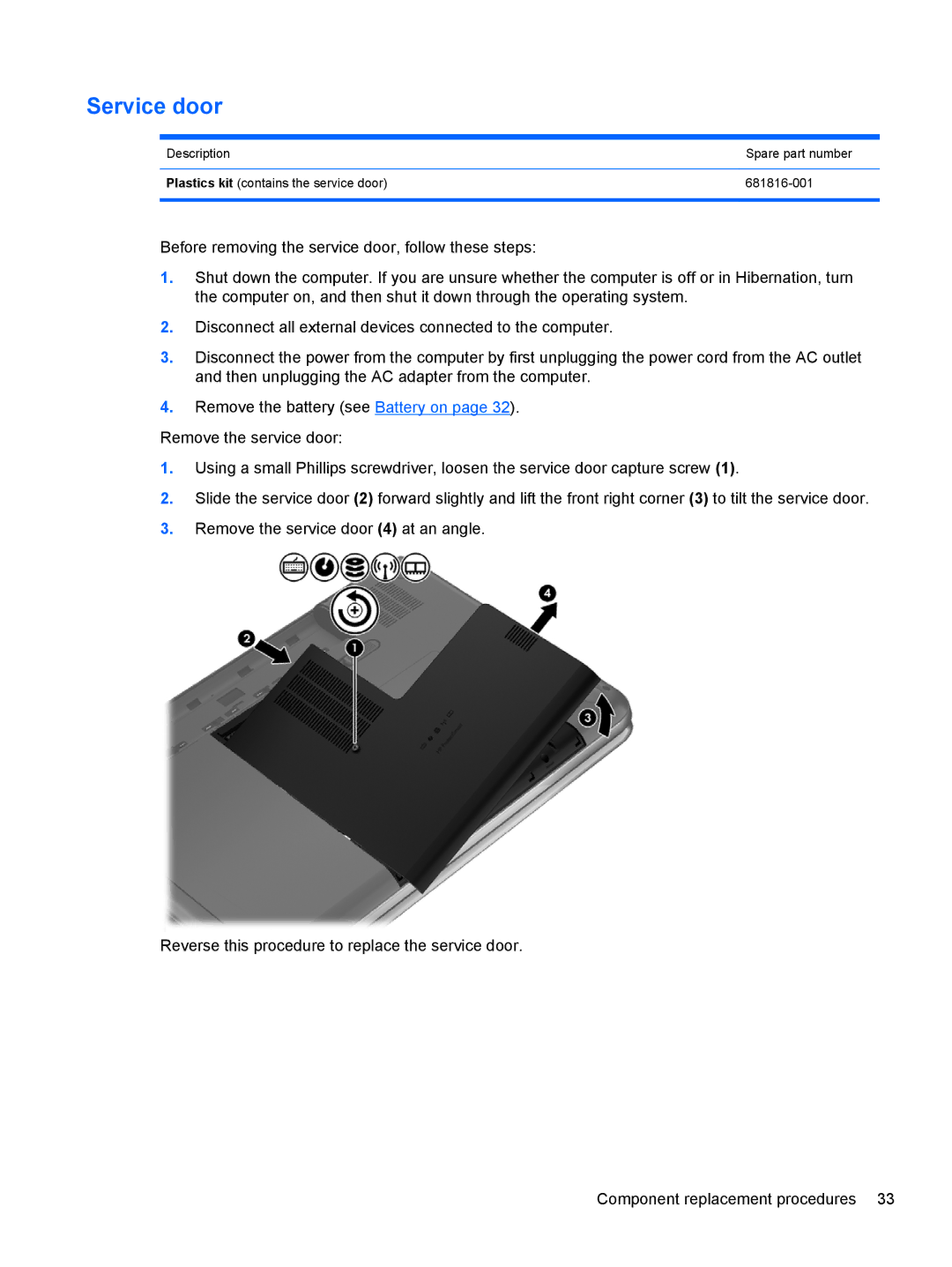 HP g6-1b6n8r QA059UAR#ABA manual Service door 