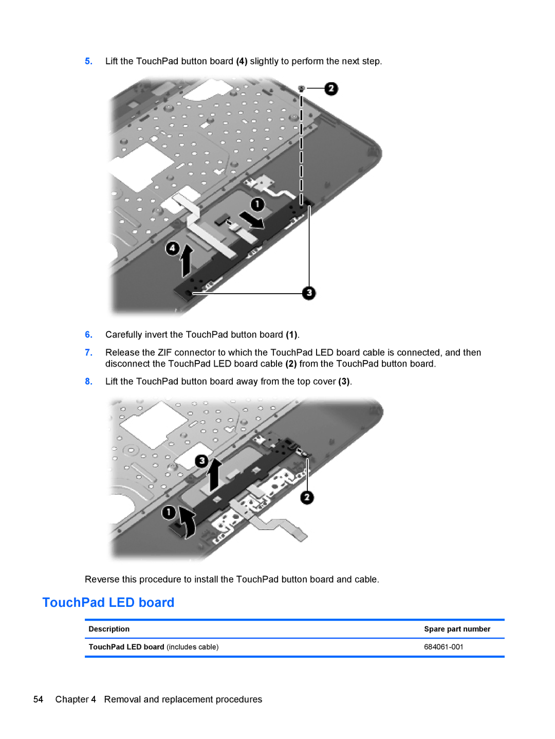 HP g6-1b6n8r QA059UAR#ABA manual TouchPad LED board 