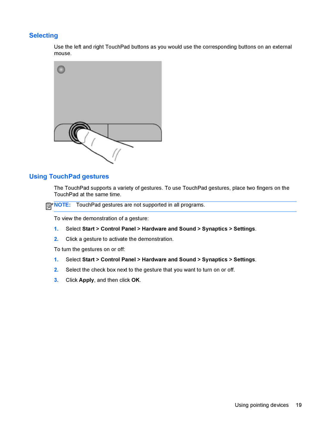 HP g6-1c62us manual Selecting 