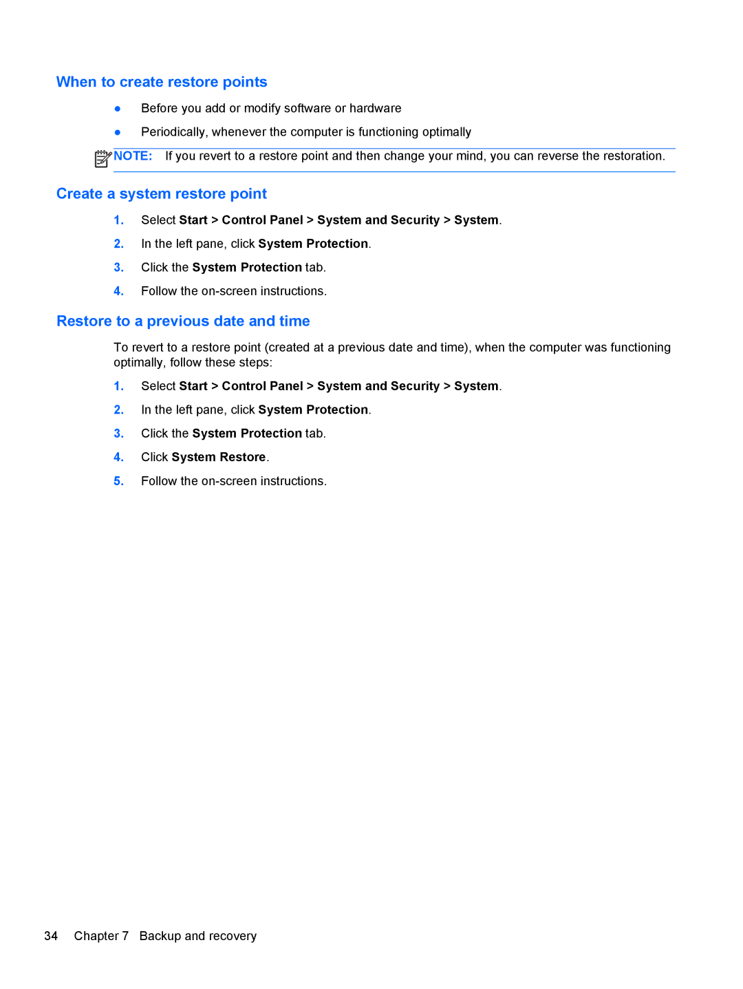 HP g6-1c62us manual When to create restore points 